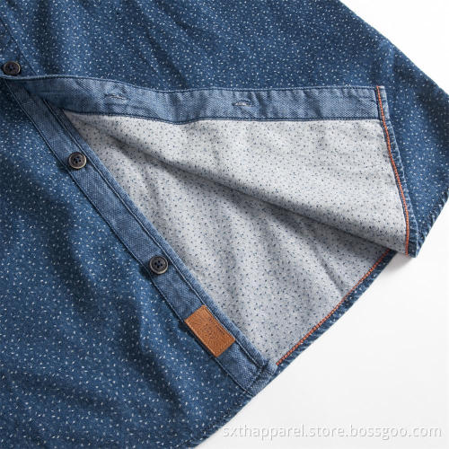 Indigo Blue Dotted Printed Shirt Jacket med huva
